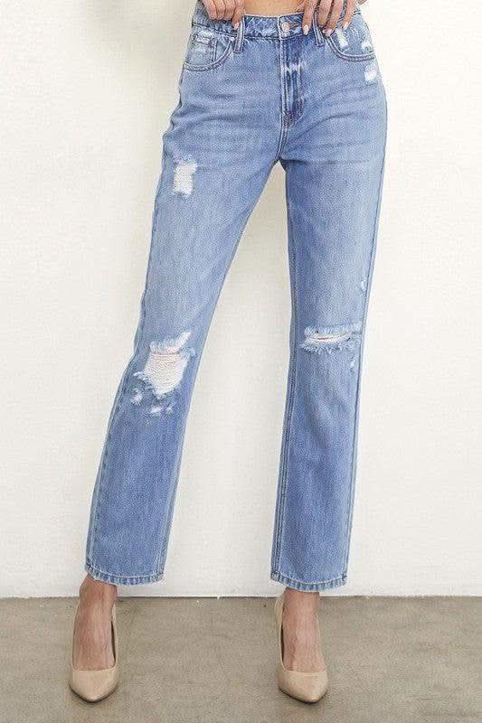 Insane Gene High Rise Distressed Girlfriend Jeans - SwagglyLife Home & Fashion