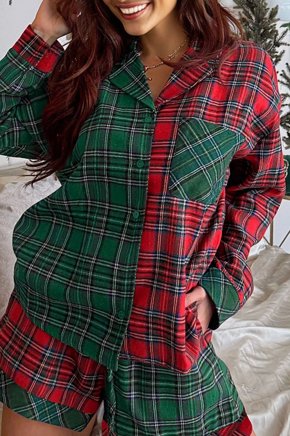 Plaid Patch Long Sleeve Holiday Pajama Set in - photo