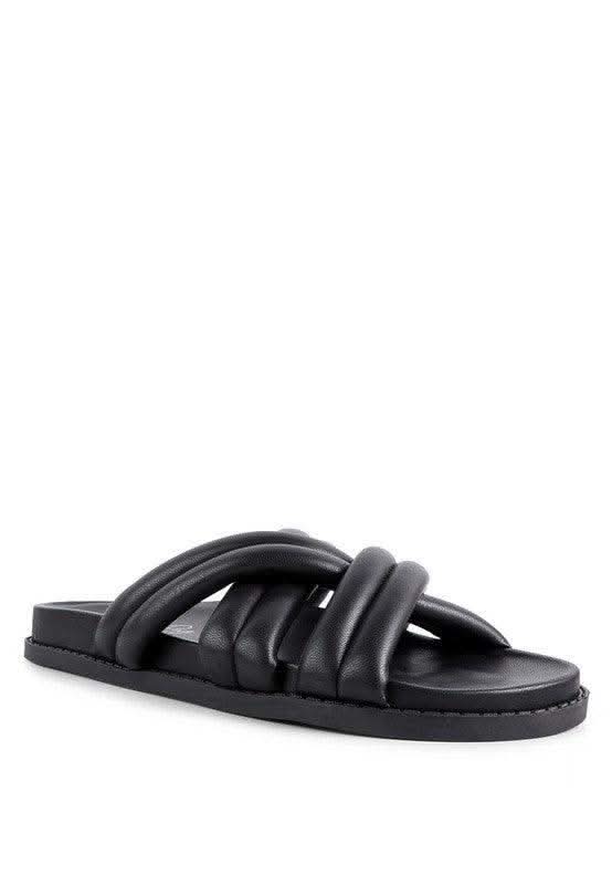 London Rag TORA Quilted Strap Slider Flats, Multiple Colors in Black - Sandals photo