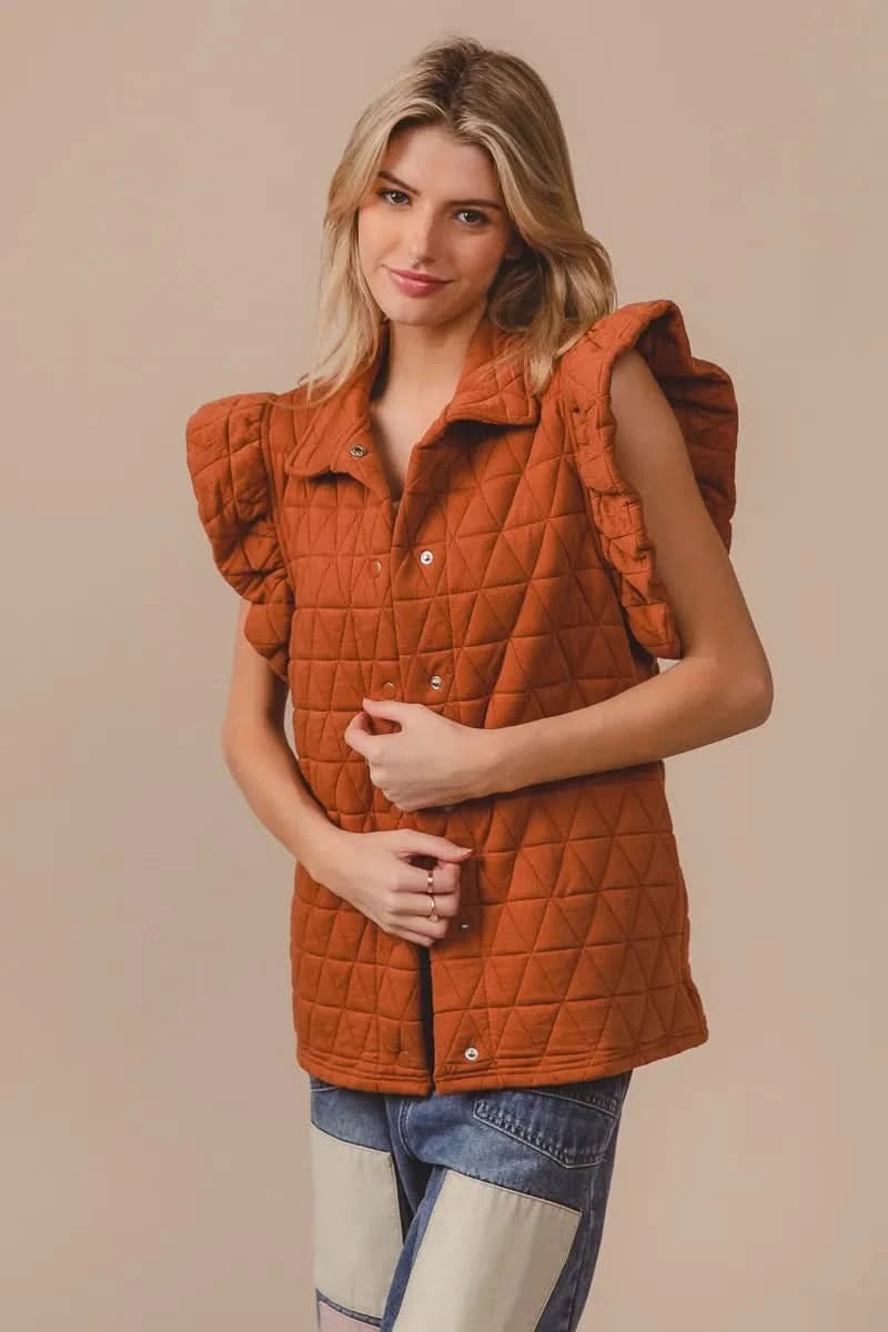 BiBi Quilting Knit Ruffle Sleeve Vest - SwagglyLife Home & Fashion BiBi Quilting Knit Ruffle Sleeve Vest - SwagglyLife Home & Fashion