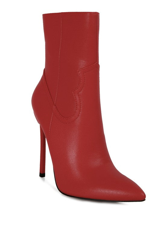JENNER High Heel Cowgirl Ankle Boot in Red - photo