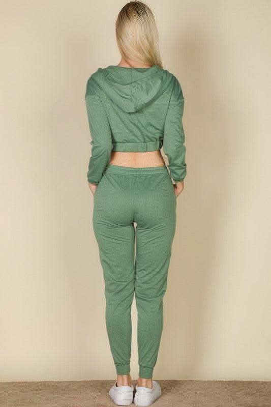 Cropped Cami with Zip-up Jacket and Joggers Set in - photo