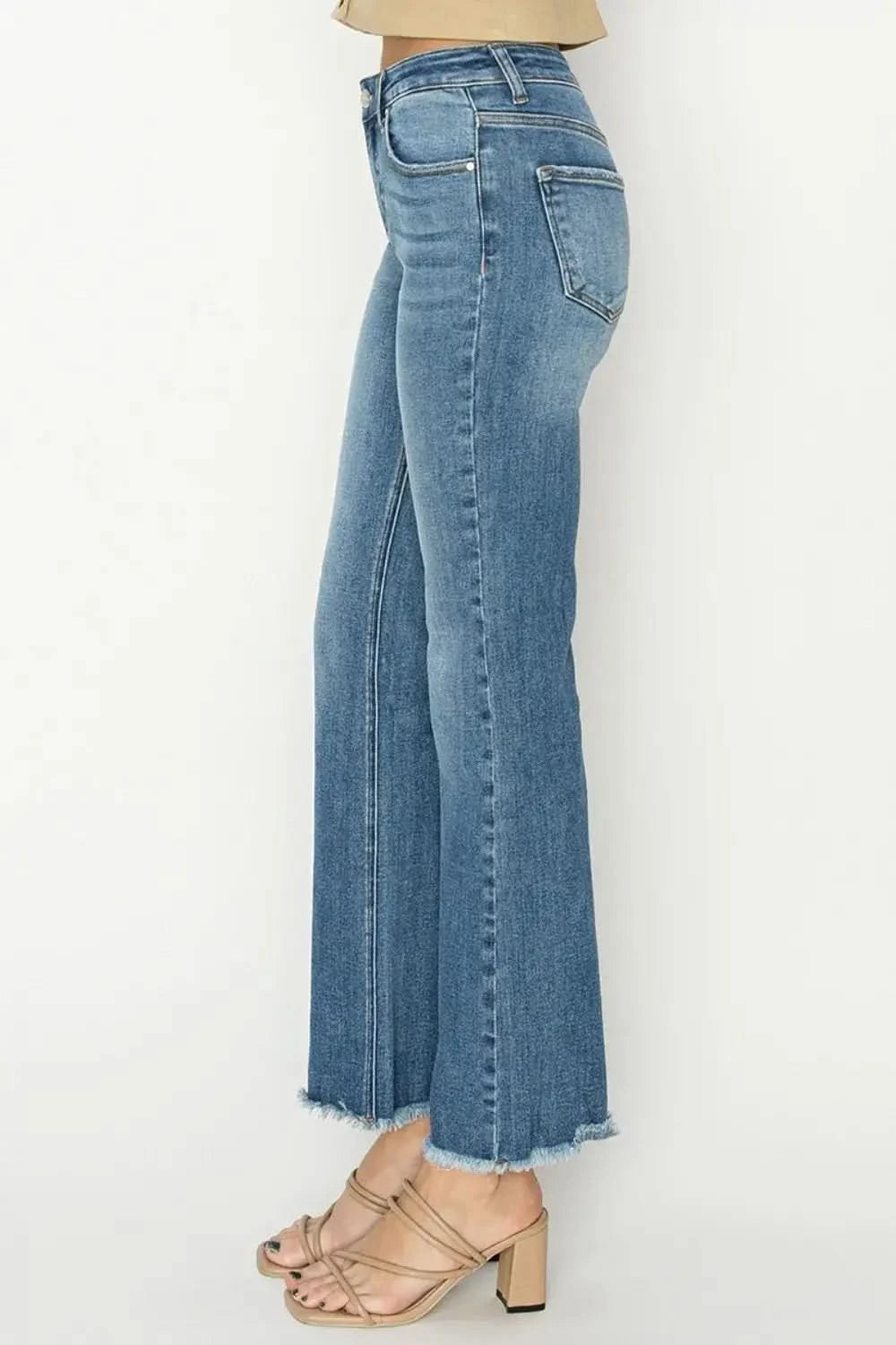 RISEN Mid-Rise Frayed Hem Bootcut Jeans in - photo