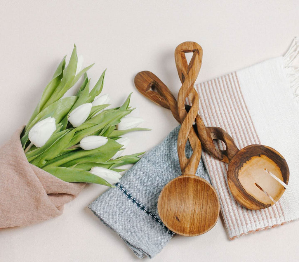 Olive Wood Spiral Salad Servers -