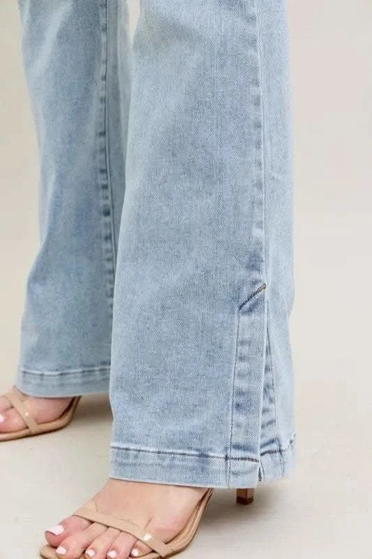 Judy Blue Full Size Tummy Control Vintage Wash Side Slit Slim Boot Jeans Plus Size in - photo