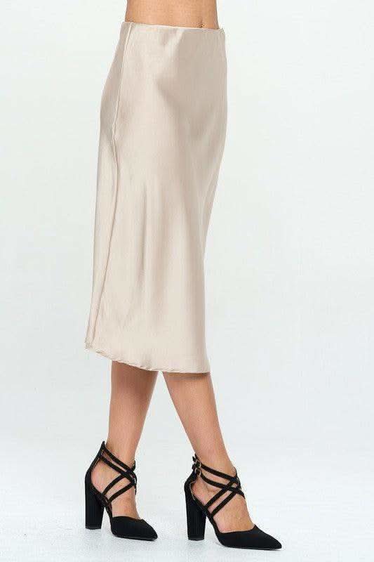 RENEE C. Solid Satin Midi Skirt - SwagglyLife Home & Fashion