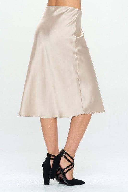 RENEE C. Solid Satin Midi Skirt - SwagglyLife Home & Fashion