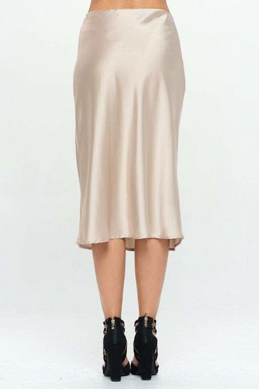 RENEE C. Solid Satin Midi Skirt - SwagglyLife Home & Fashion