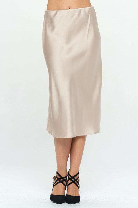 RENEE C. Solid Satin Midi Skirt - SwagglyLife Home & Fashion