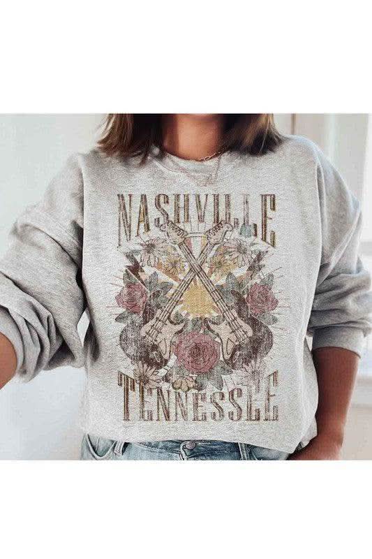 NASHVILLE TENNESSEE Plus Size Graphic Sweatshirt – Made in USA in GREY - photo