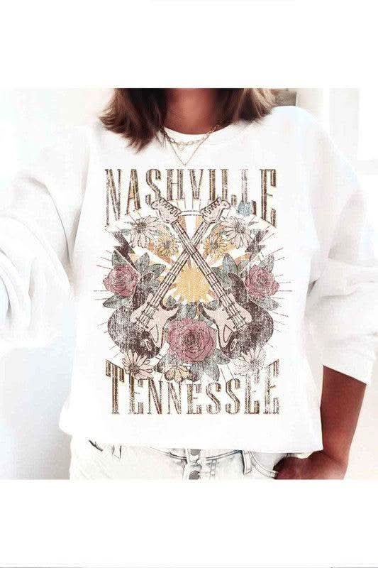 NASHVILLE TENNESSEE Plus Size Graphic Sweatshirt – Made in USA in WHITE - photo