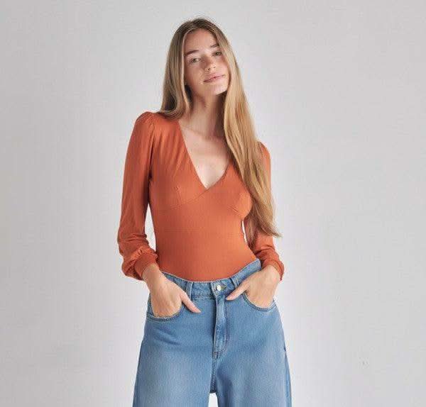 Romantic V-Neck Balloon Sleeve Tie-Back Bodysuit - SwagglyLife Home & Fashion Romantic V-Neck Balloon Sleeve Tie-Back Bodysuit - SwagglyLife Home & Fashion