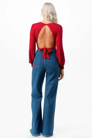 Romantic V-Neck Balloon Sleeve Tie-Back Bodysuit - SwagglyLife Home & Fashion Romantic V-Neck Balloon Sleeve Tie-Back Bodysuit - SwagglyLife Home & Fashion