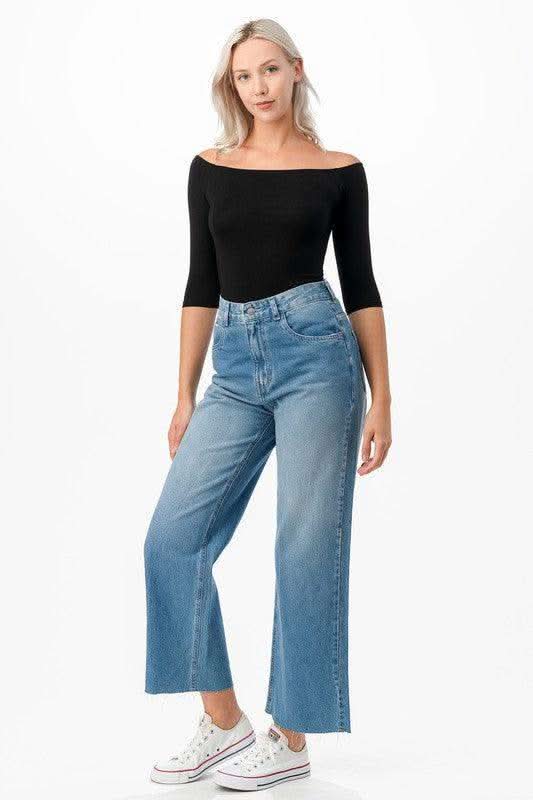 O2 Denim Off-the-Shoulder Top - SwagglyLife Home & Fashion