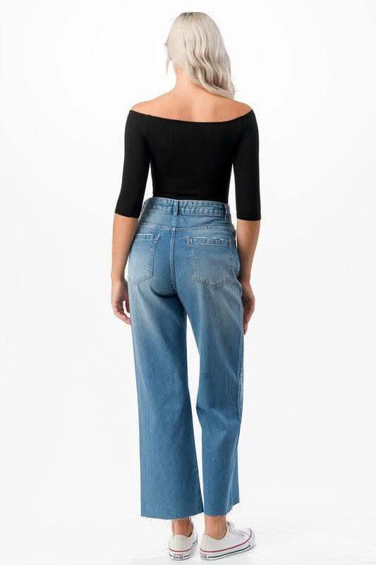 O2 Denim Off-the-Shoulder Top - SwagglyLife Home & Fashion
