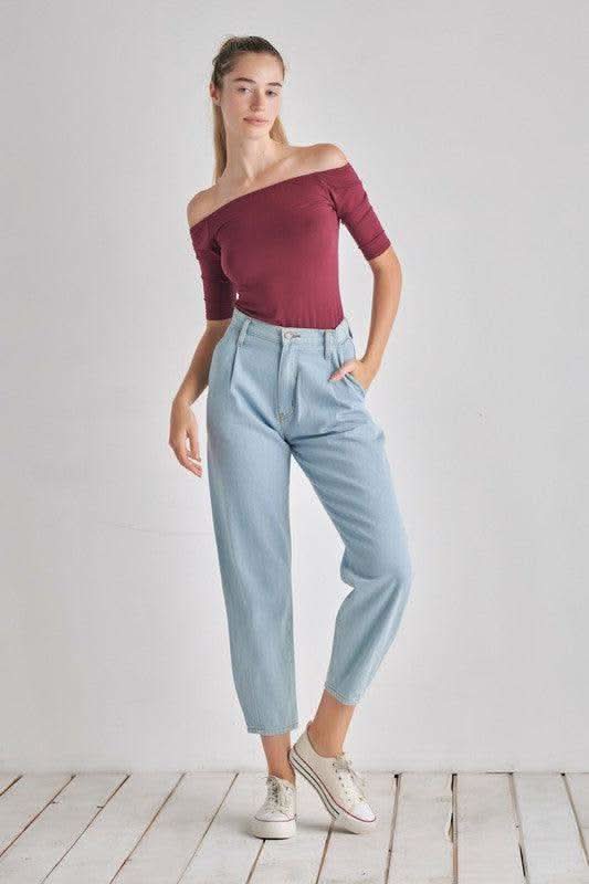 O2 Denim Off-the-Shoulder Top - SwagglyLife Home & Fashion