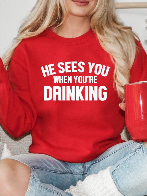 He Sees You When You're Drinking Premium Crew - SwagglyLife Home & Fashion