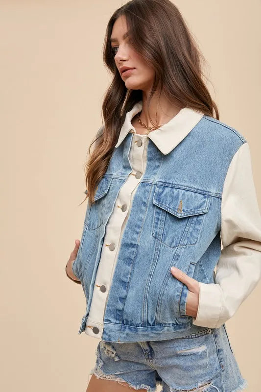 Annie Wear Collared Neck Double Placket Denim Jacket in - photo