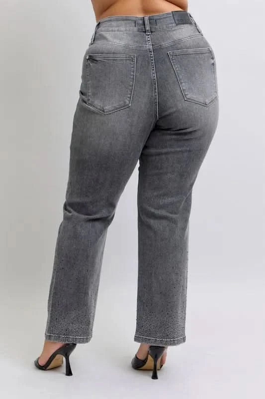 Judy Blue Full Size High Waist Rhinestone Straight Jeans Plus Size in - photo
