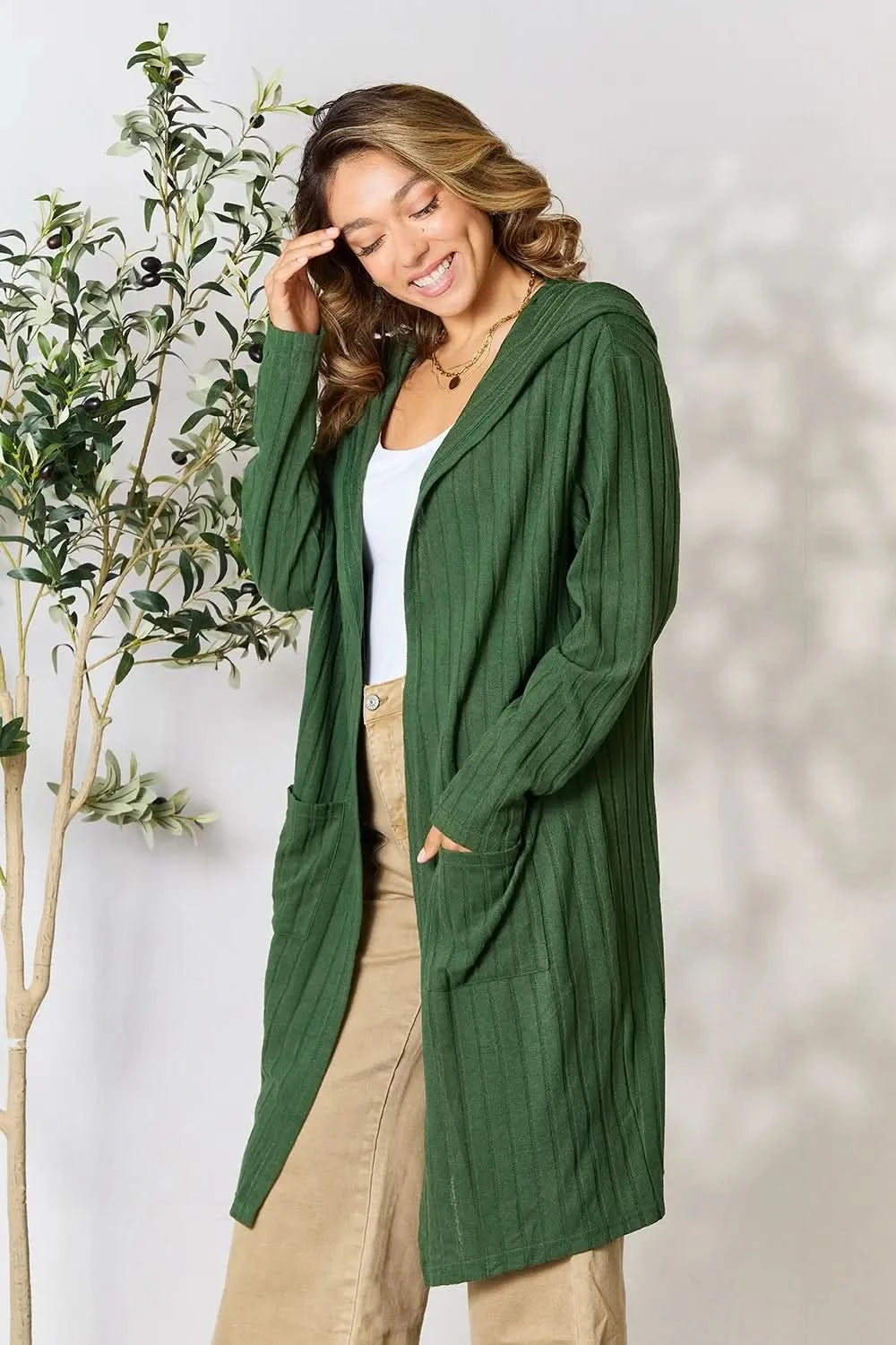 Basic Bae Full Size Hooded Sweater Cardigan in - photo