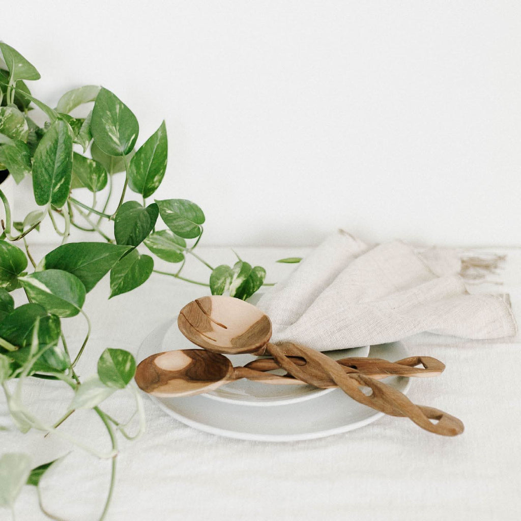 Olive Wood Spiral Salad Servers -