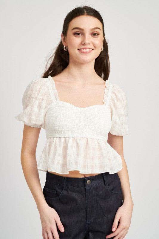 EMORY PARK Smocked Babydoll Top in WHITE - Shirts & Tops photo