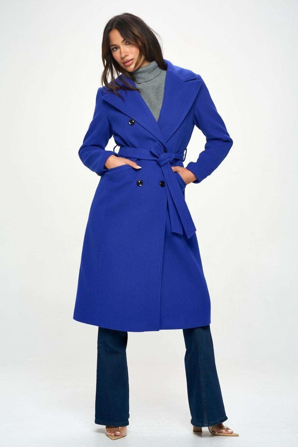 Coalition LA Double-Breasted Longline Coat with Belt in - Coats & Jackets photo