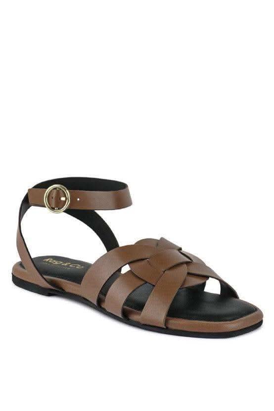 Rag & Co ASHTON Flat Ankle Strap Sandals in Tan - Sandals photo