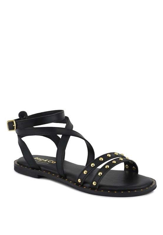CORRIANE Studs Embellishment Strappy Sandals in Black - photo