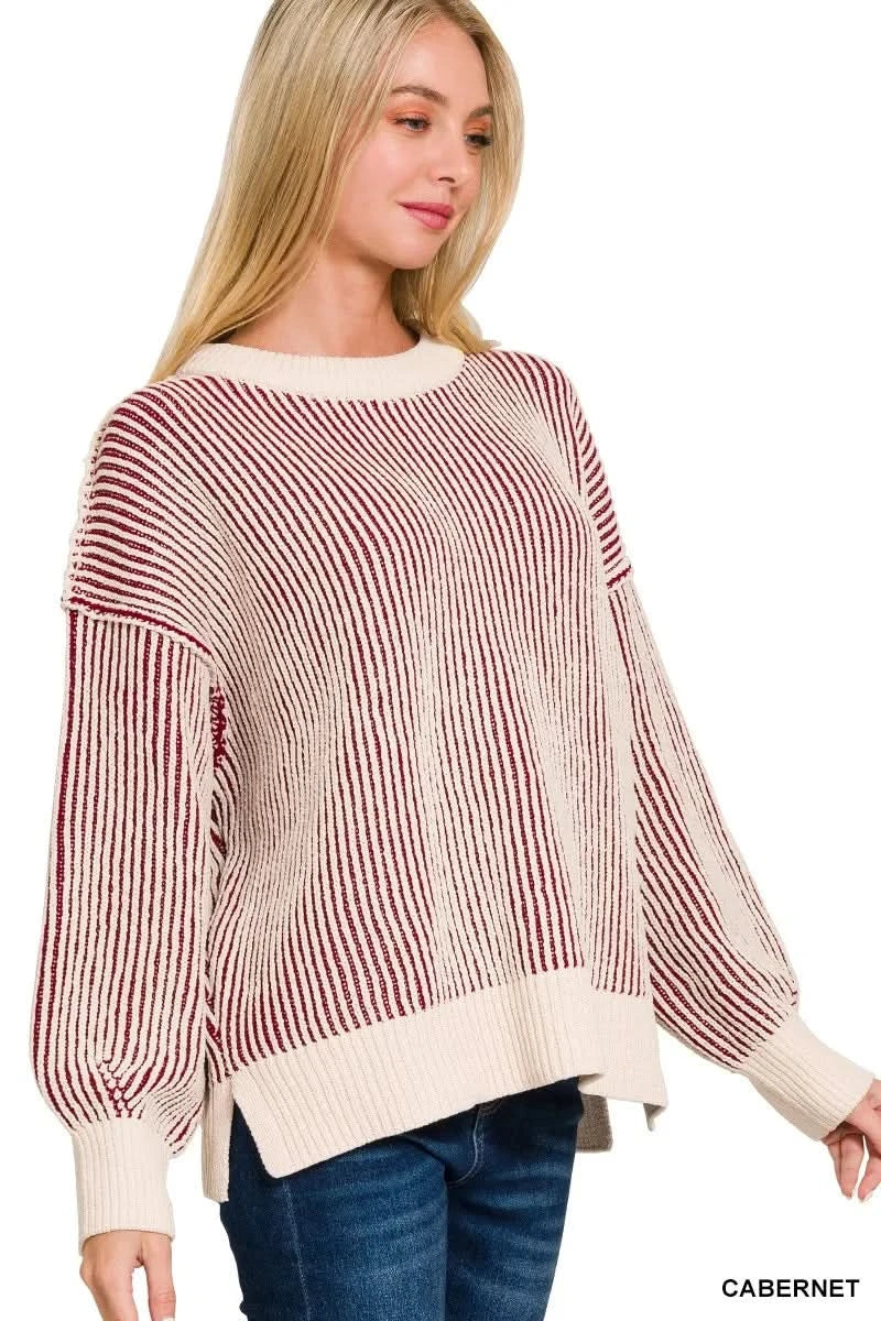 Zenana Two Tone Crewneck Sweater in - photo