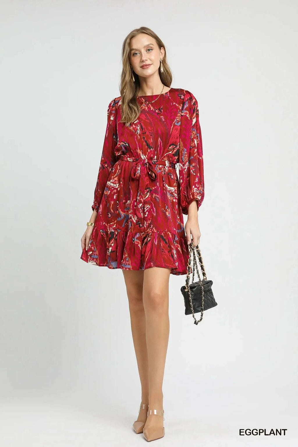 Umgee Ruffled Hem Printed Balloon Sleeve Dress in - photo