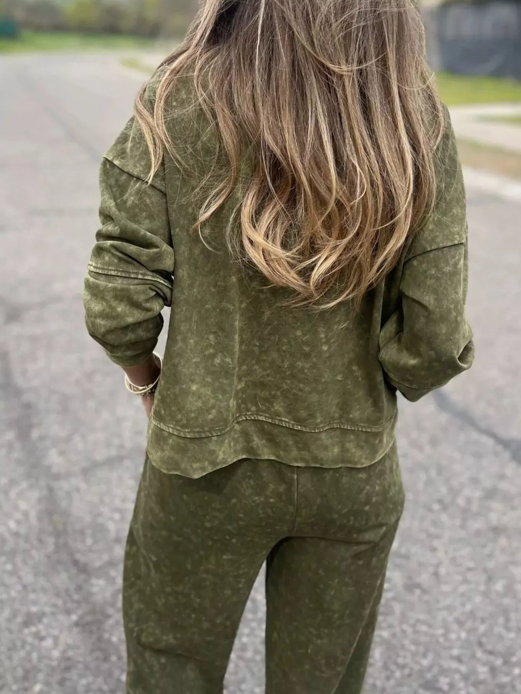 Full Size Washed Round Neck Top and Drawstring Pants Set Plus Size in - photo