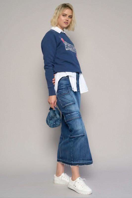 Denim Lab USA Cargo Pocket Long Skirt - SwagglyLife Home & Fashion