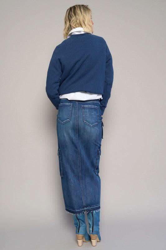 Denim Lab USA Cargo Pocket Long Skirt - SwagglyLife Home & Fashion