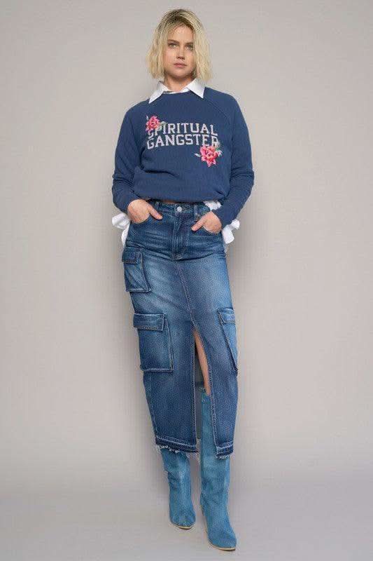 Denim Lab USA Cargo Pocket Long Skirt - SwagglyLife Home & Fashion