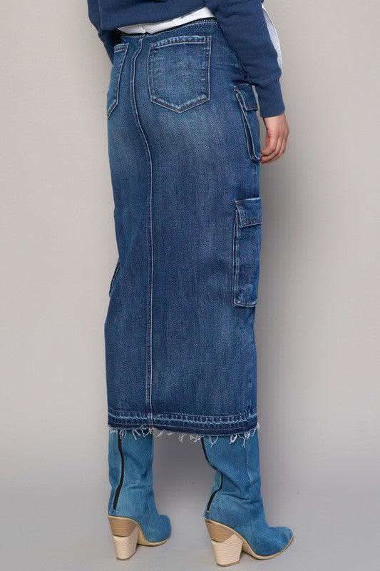 Denim Lab USA Cargo Pocket Long Skirt - SwagglyLife Home & Fashion