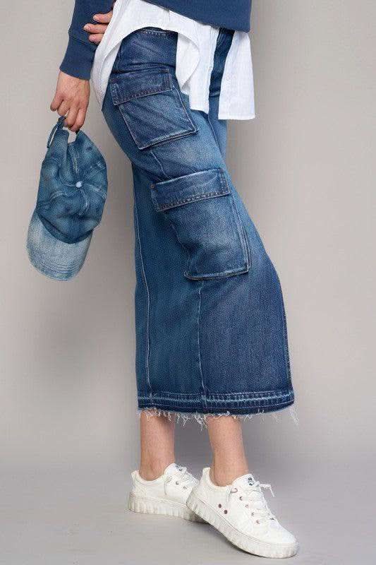 Denim Lab USA Cargo Pocket Long Skirt - SwagglyLife Home & Fashion