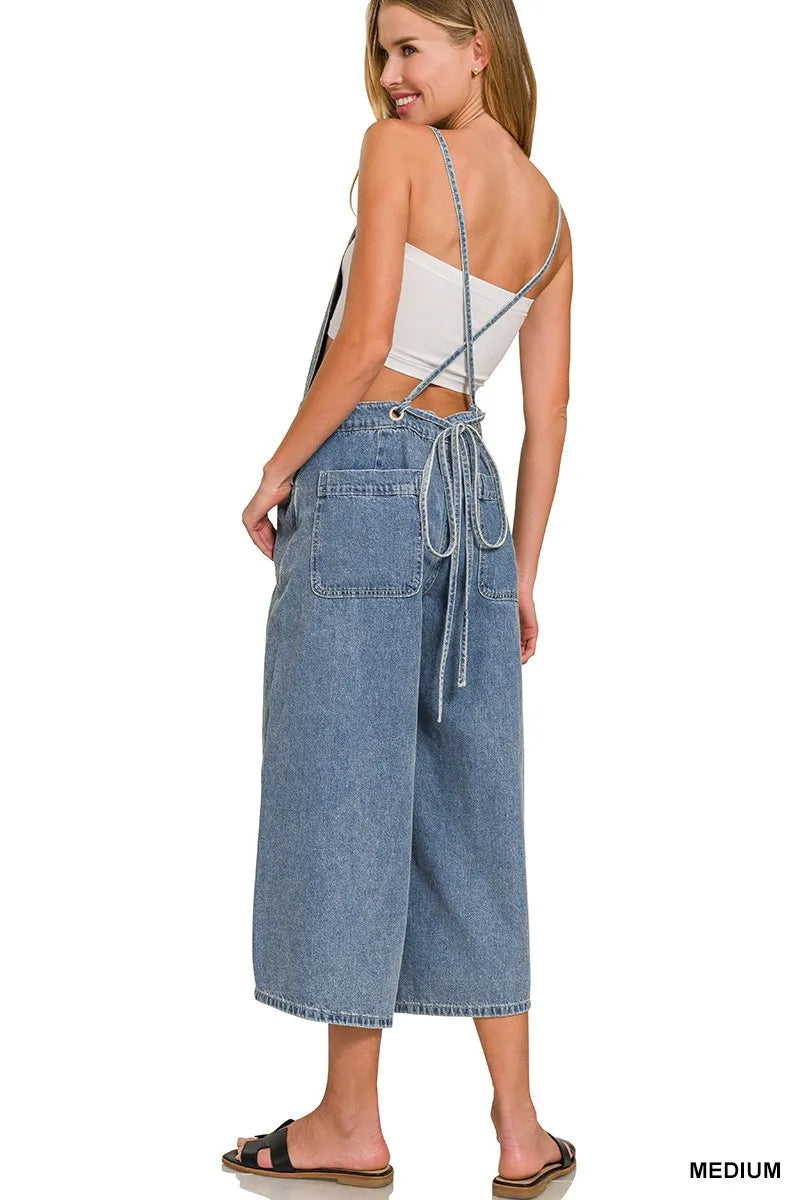 Zenana Denim Medium Washed Wide Leg Overalls in - photo