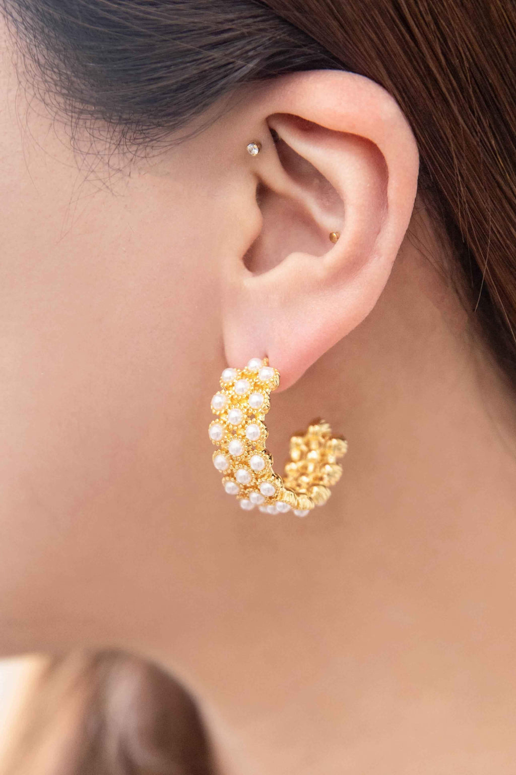 LOVODA Pearl Lattice Hoop Earrings - SwagglyLife Home & Fashion