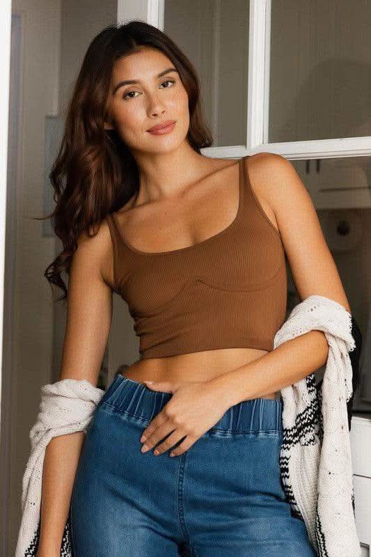 Leto Ribbed Underline Seams Brami Top - SwagglyLife Home & Fashion
