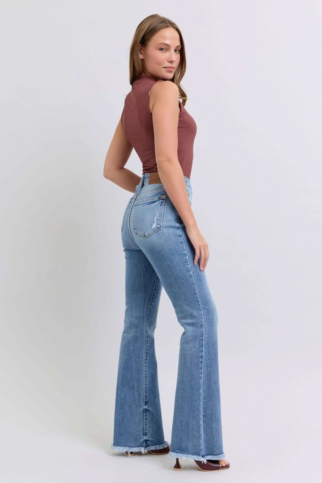 Judy Blue Full Size Raw Hem High Rise Bootcut Jeans in - photo