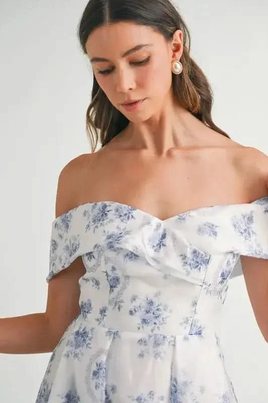 MABLE Floral Printed Off Shoulder Maxi Dress in - photo
