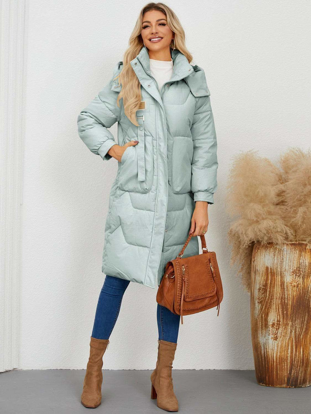 Long Sleeve Longline Hooded Winter Coat - SwagglyLife Home & Fashion