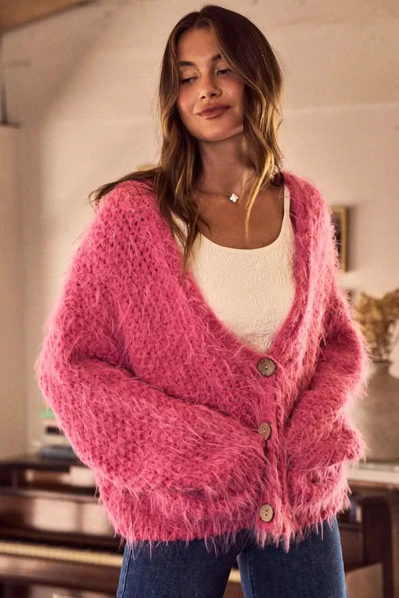 SO ME Soft Touch Hairy Loose Fit Cozy Sweater Cardigan in - photo