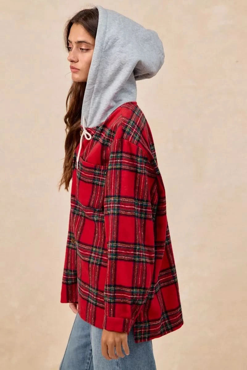 BiBi Brushed Plaid Hooded Jacket in - photo