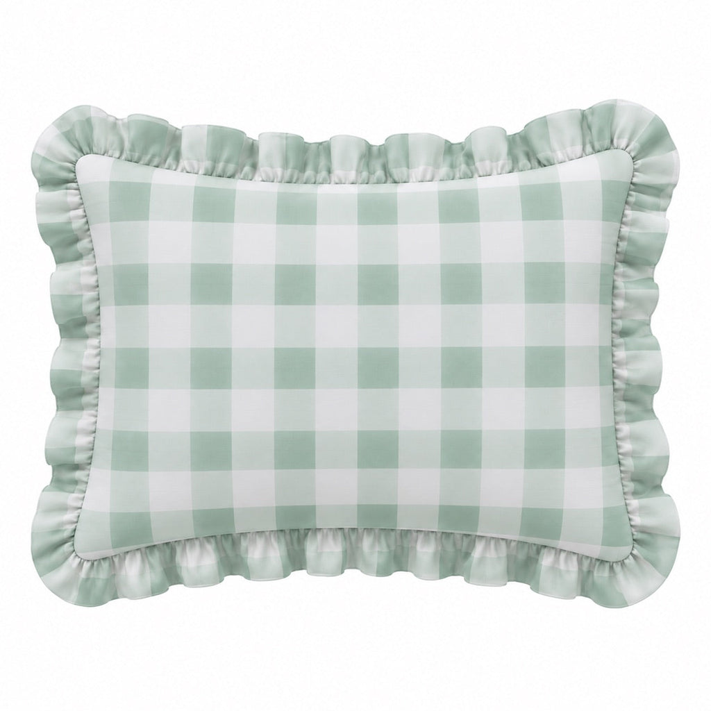 Little Mae & Co. Standard Ruffle Pillow Case Cover - Light Green Checkered
