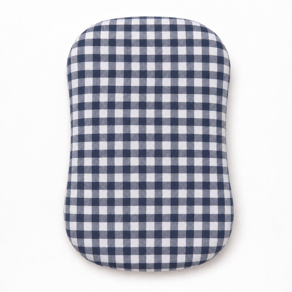 Navy Blue Gingham Ruffle Baby Lounger Cover - No Ruffle
