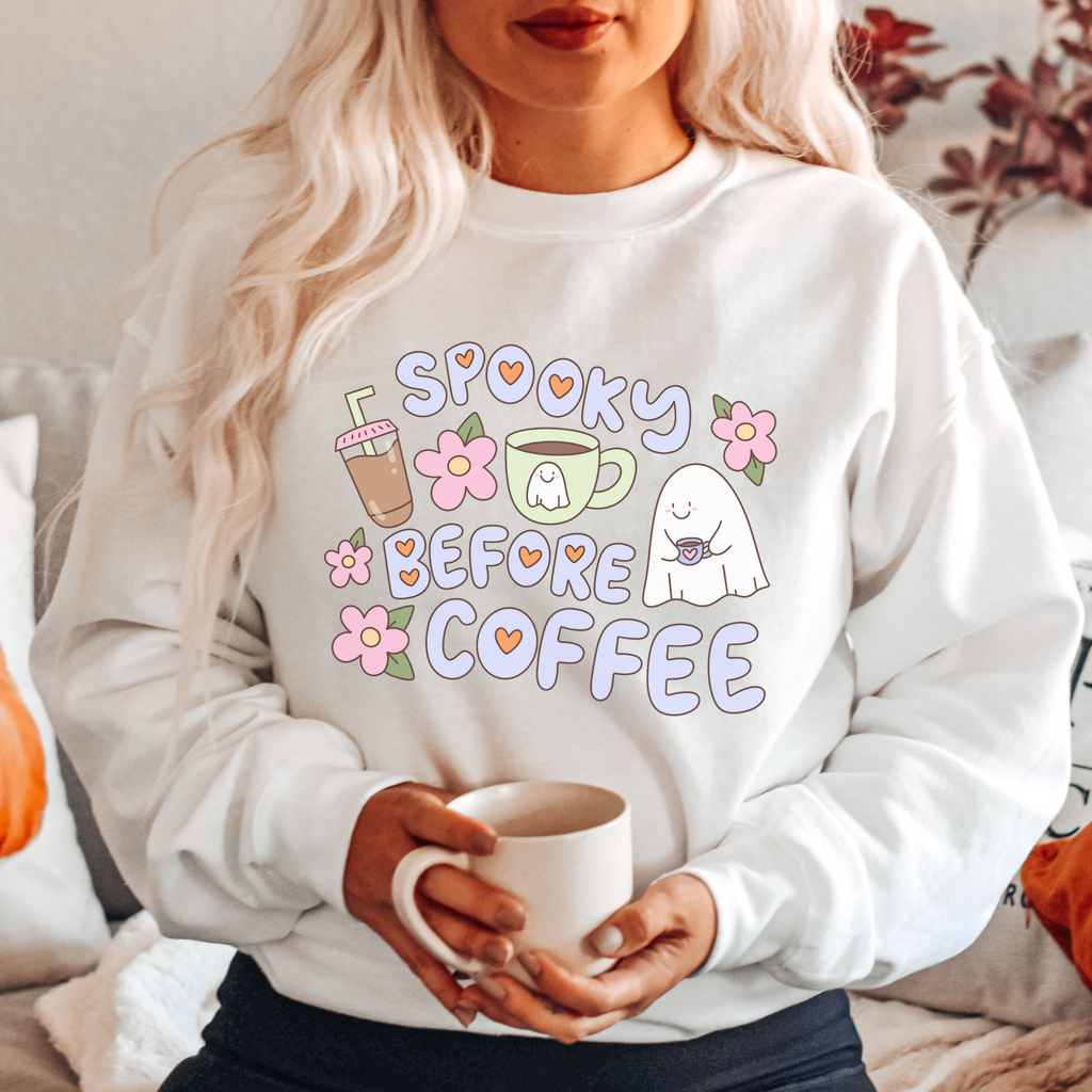 Spooky Before Coffee Adult Sweatshirt in - photo