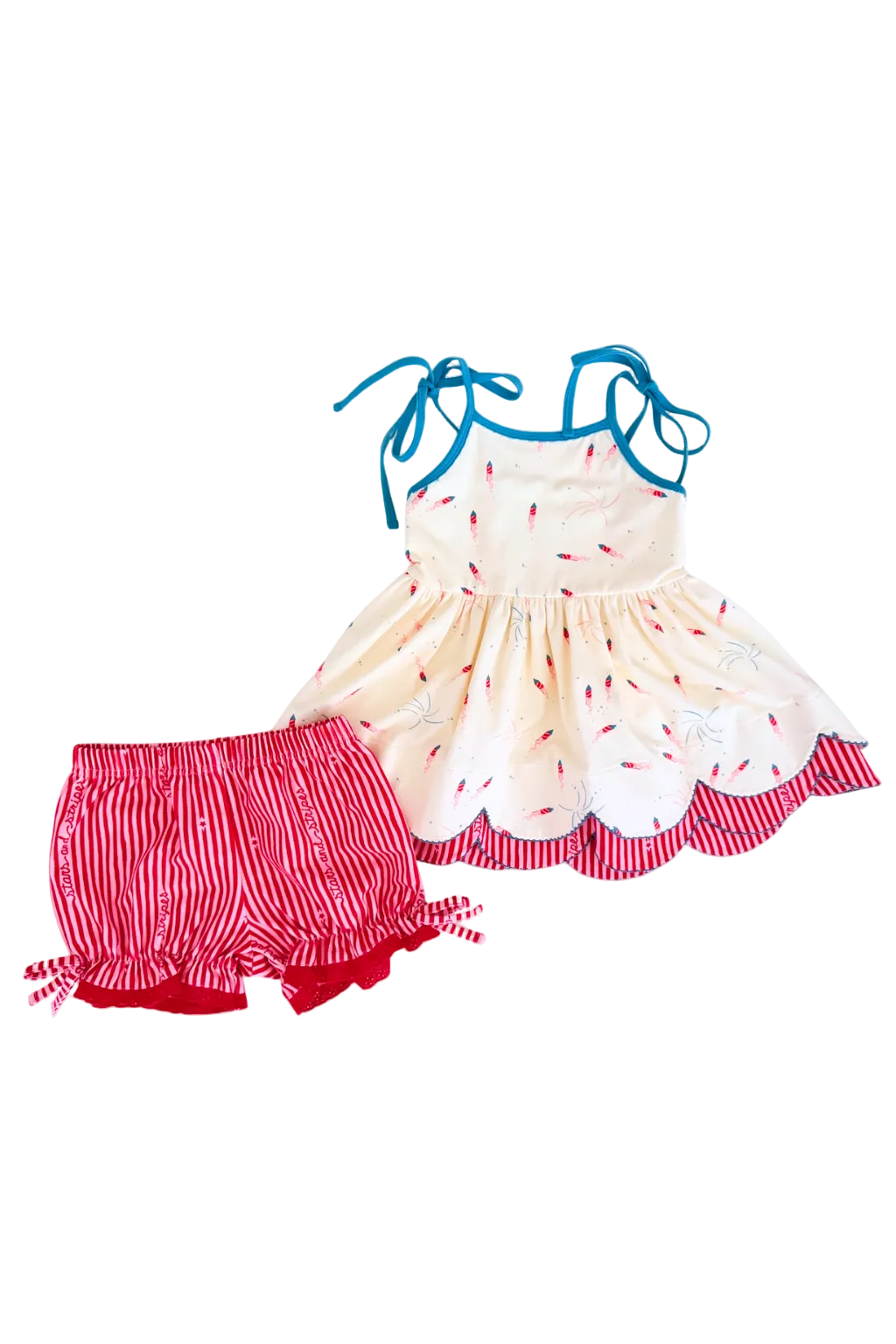 Scallop Tunic Set - Red, White, and Boom -