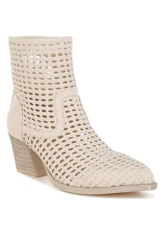 Rag & Co. Artisole Woven Pleather Block Heel Boots in Off White - photo